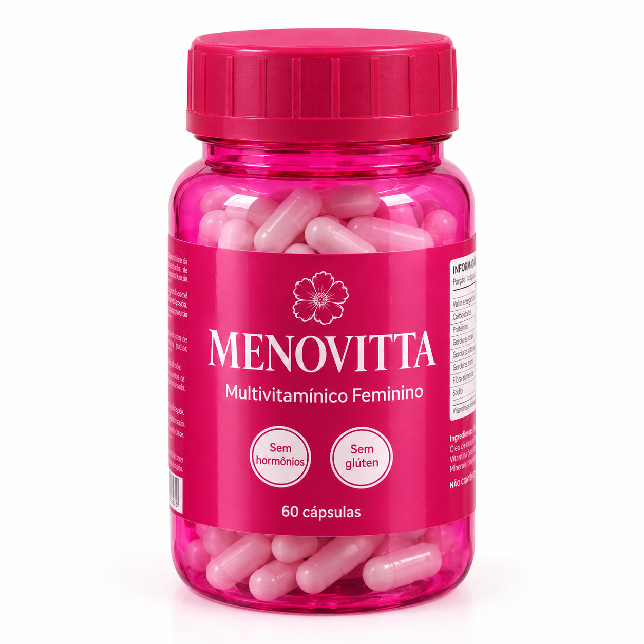 Pote de Menovitta, multivitamínico feminino com 60 cápsulas